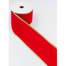 2.5 Inch Wired Christmas Ribbon, Red Velveteen With Metallic Gold Edges, 2-1/2 In. X 10 Yds (Lot of 1 Spool) SALE ITEM